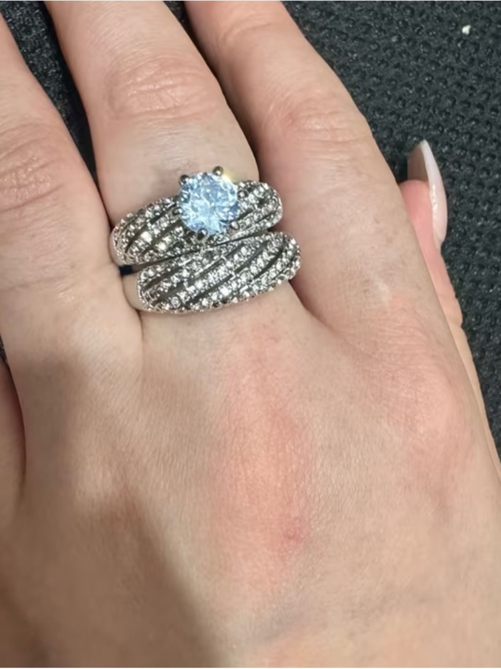 Sterling Silver White Cubic Zirconia Spiral Statement Ring